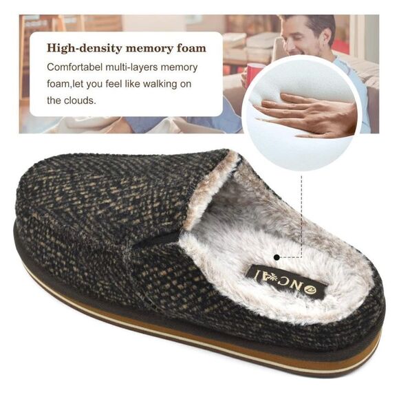 ✨ONCAI Mens Clog Slippers w Arch Support Stripe Faux Fur Cotton-Blend Slippers✨ main image 7